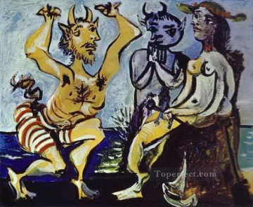 Un joven fauno tocando una serenata a una joven cubista de 1938 Pablo Picasso Pinturas al óleo